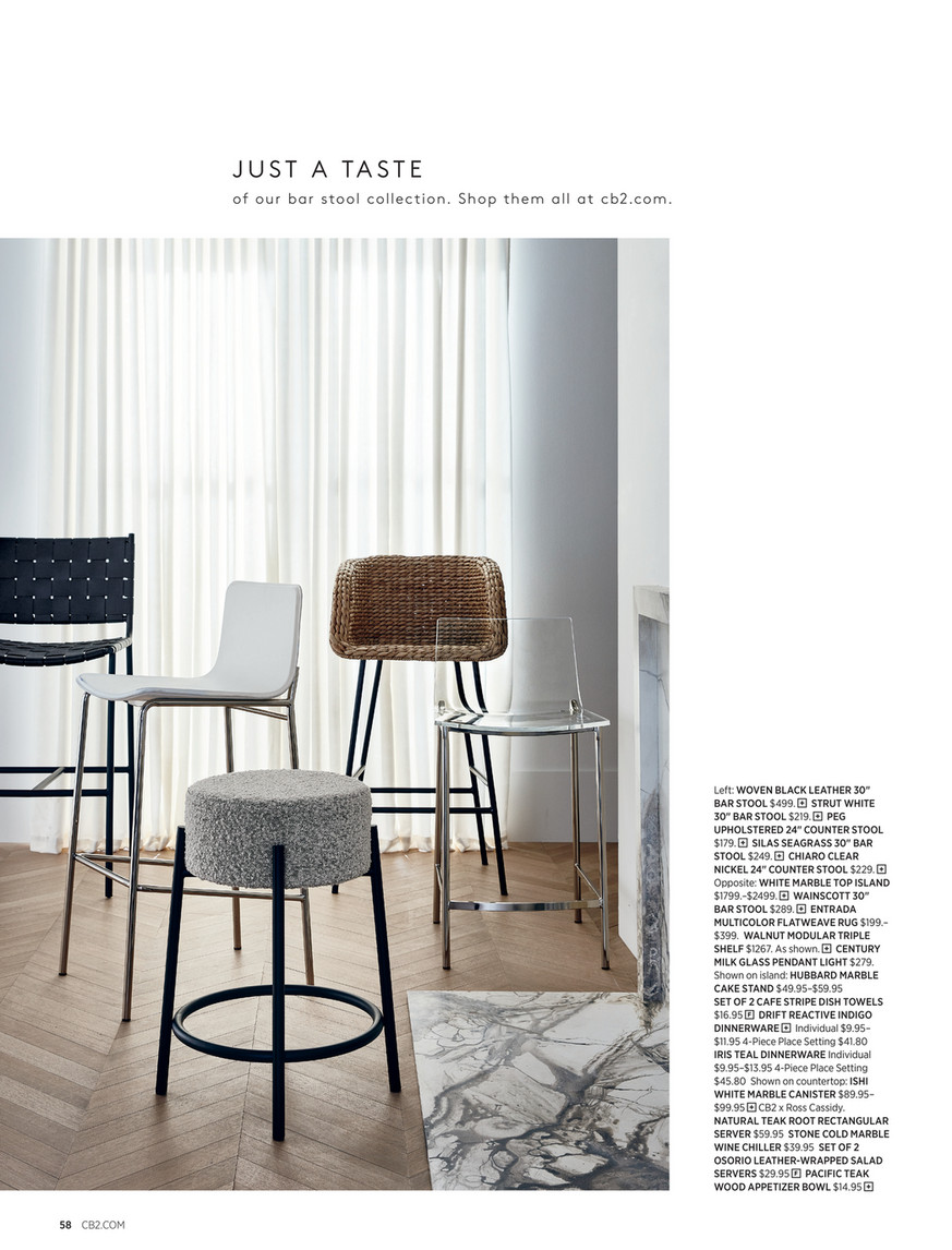 cb2  may catalog 2020  woven black leather bar stool