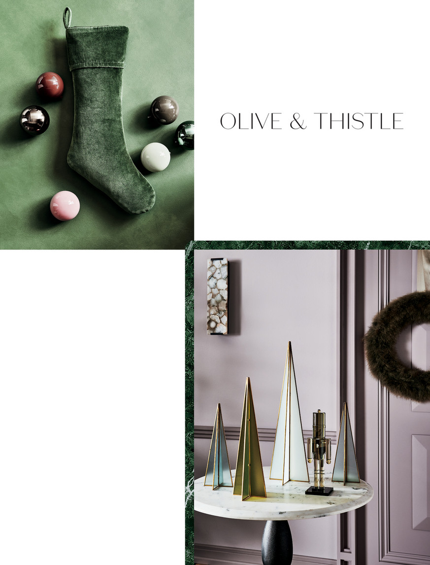 CB2 - Holiday Catalog 2021 - Flake Olive Velvet Christmas Stocking