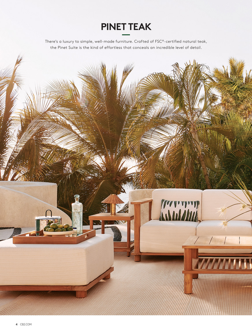 CB2 - April 2023 CB2 - Pinet Teak Outdoor Sofa with Textured Ivory