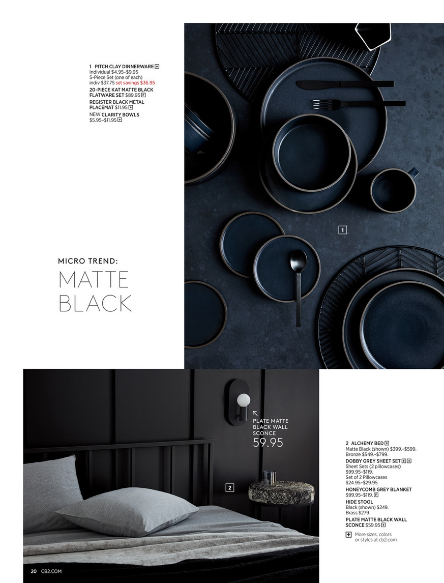 CB2 - March Catalog 2018 - 20-Piece Kat Matte Black Flatware Set