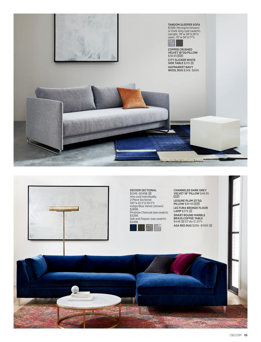 Cb2 October Catalog 2018 Tandom Microgrid Grey Sleeper Sofa
