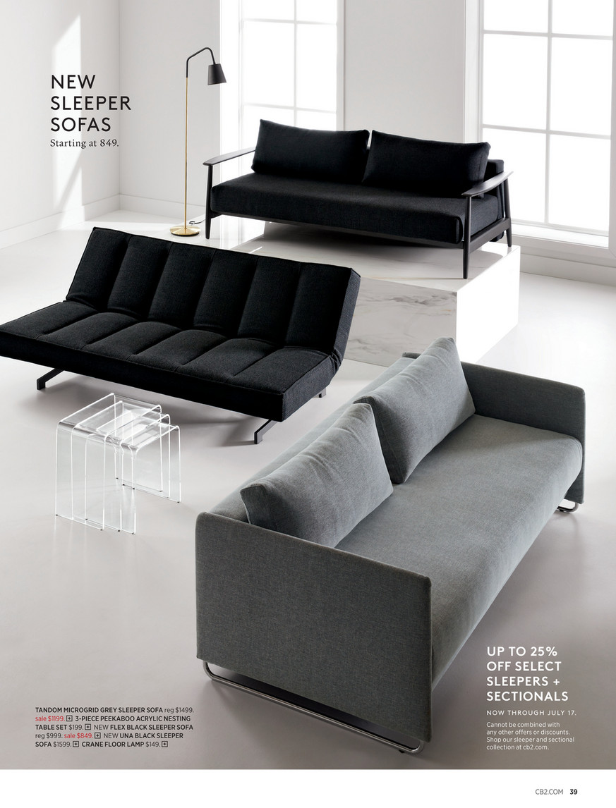 Cb2 July Catalog 2019 Tandom Microgrid Grey Sleeper Sofa