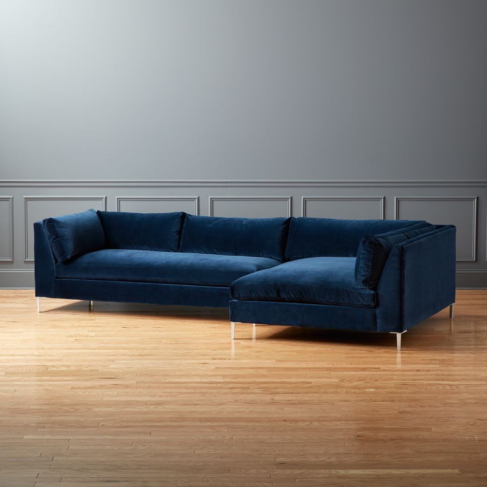 Cb2 February Catalog 2019 Decker 2 Piece Blue Velvet Sectional Sofa