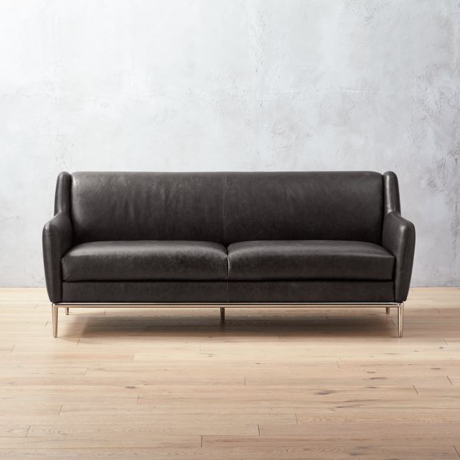 efterklang Velsigne Dyrt CB2 - August Catalog 2019 - Alfred Black Leather Sofa